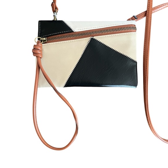 NWOT Universal Thread patchwork convertible wristlet crossbody bag tan black - Picture 2 of 14